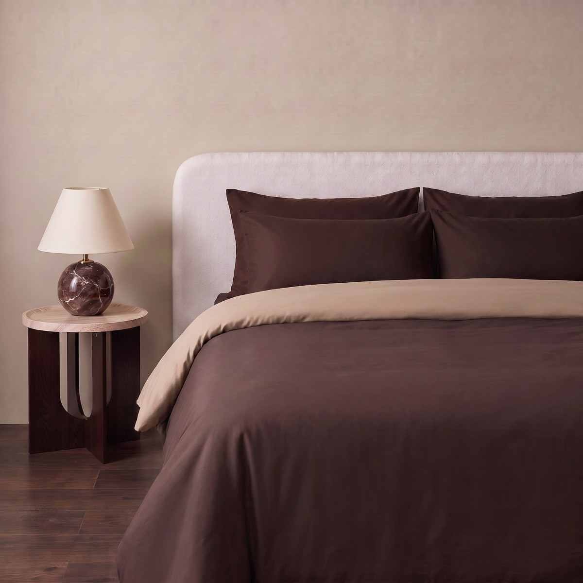OHS Reversible Duvet Cover Set - Coffee/Natural>
