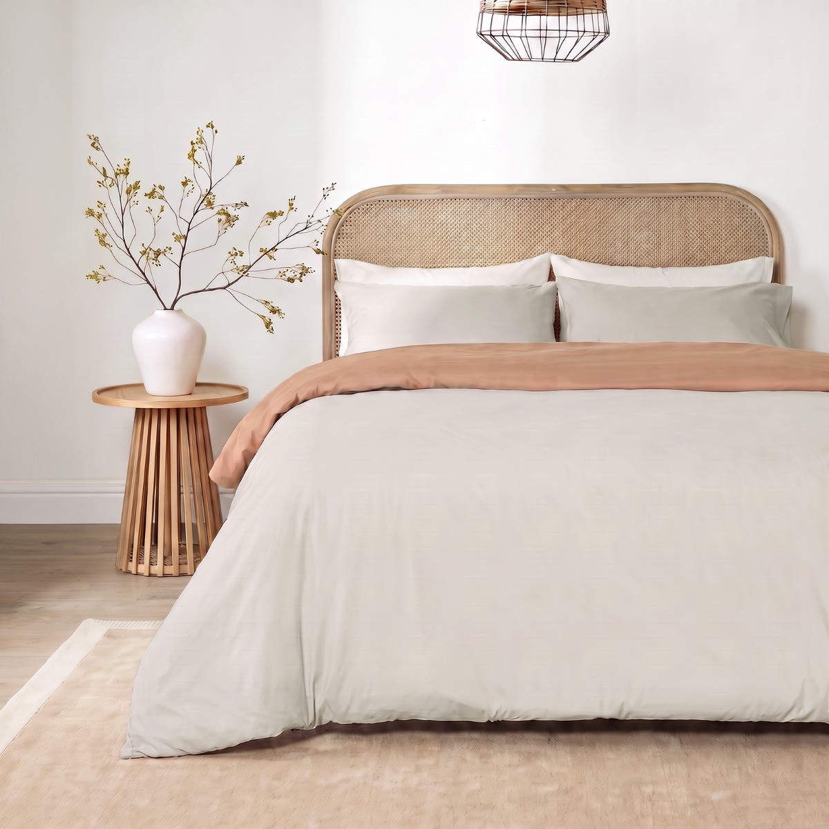 OHS Reversible Duvet Cover Set - Stone/Toffee>