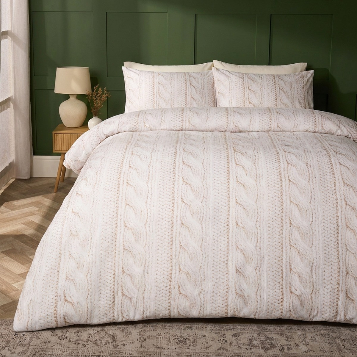 OHS Cable Knit Print Duvet Cover Set - Natural>