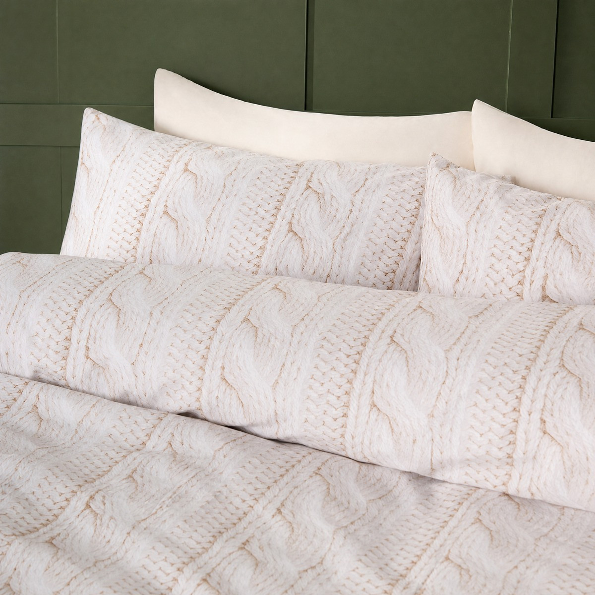 OHS Cable Knit Print Duvet Cover Set - Natural>