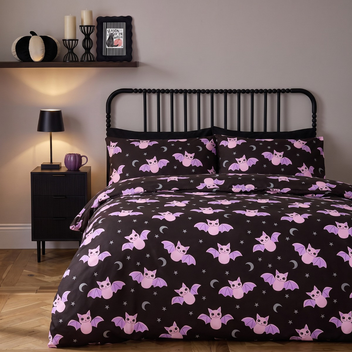 OHS Bat Print Duvet Cover Set - Black>