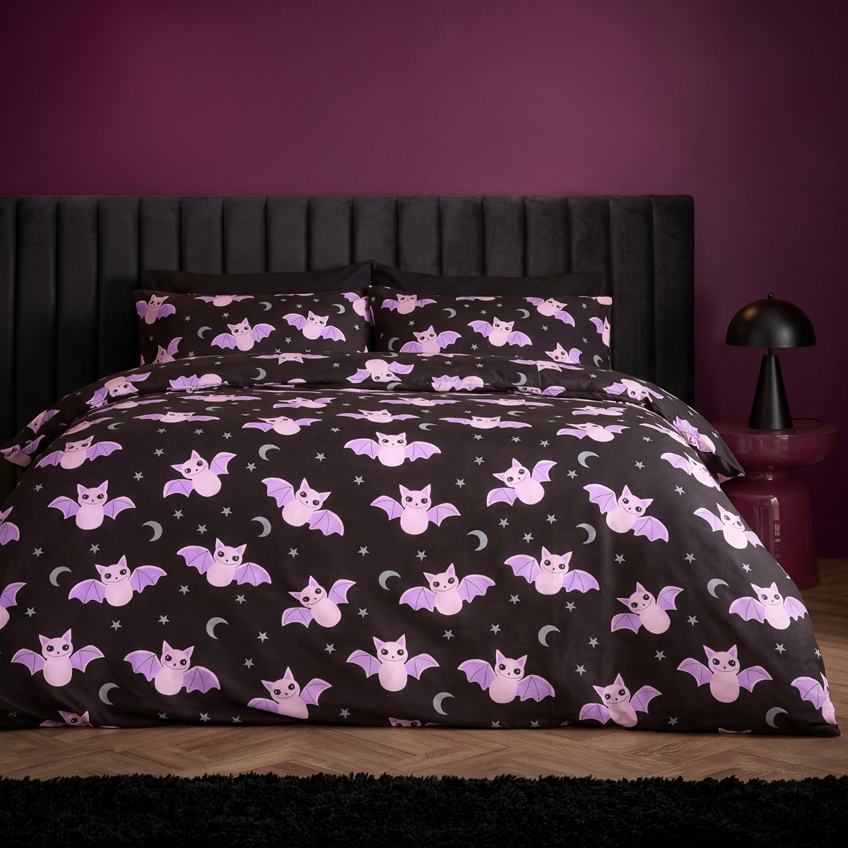 OHS Bat Print Duvet Cover Set - Black>