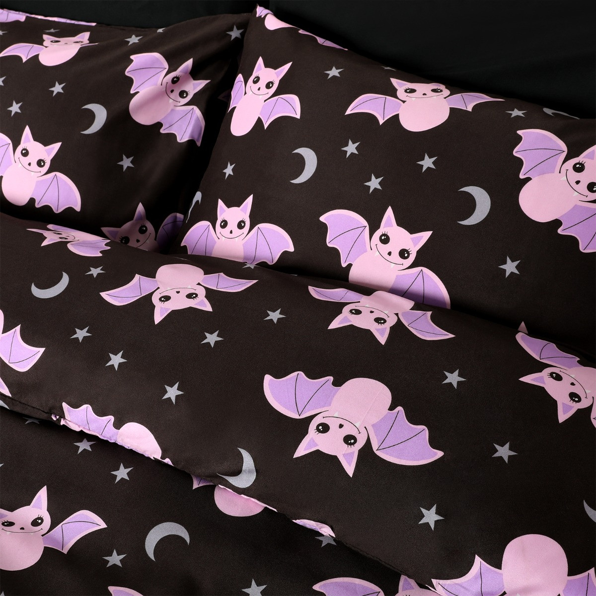 OHS Bat Print Duvet Cover Set - Black>