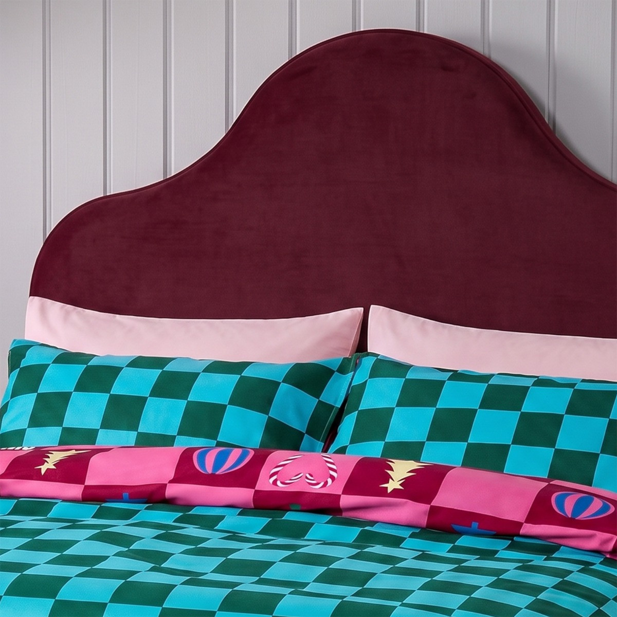 OHS Christmas Checkerboard Reversible Duvet Cover Set - Multi>