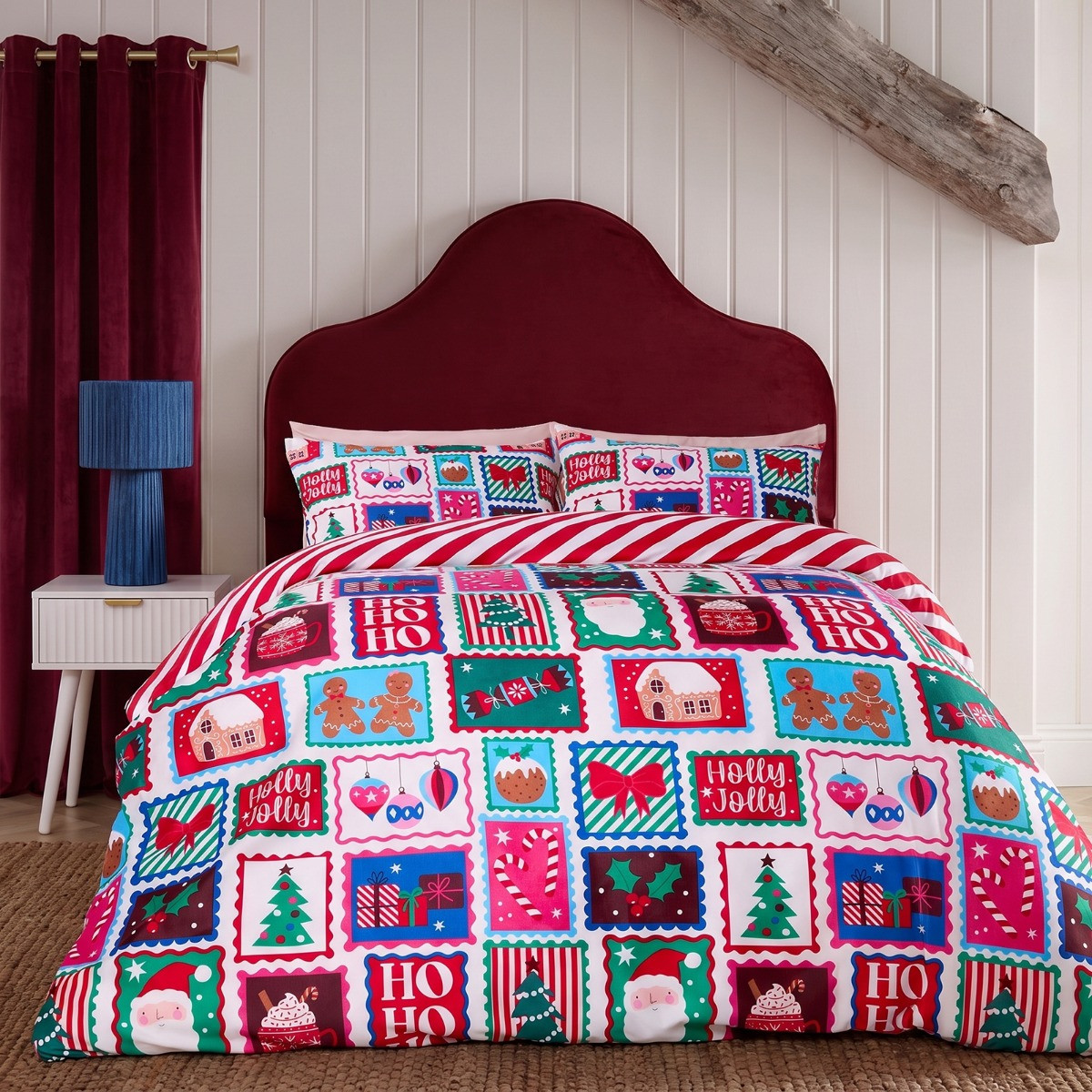 OHS Postcard Christmas Print Duvet Cover Set, Multi - Single>