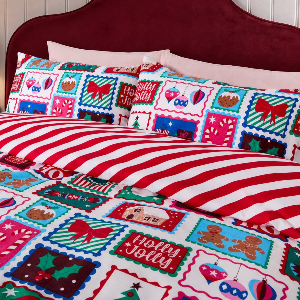 OHS Postcard Christmas Print Duvet Cover Set - Multi>