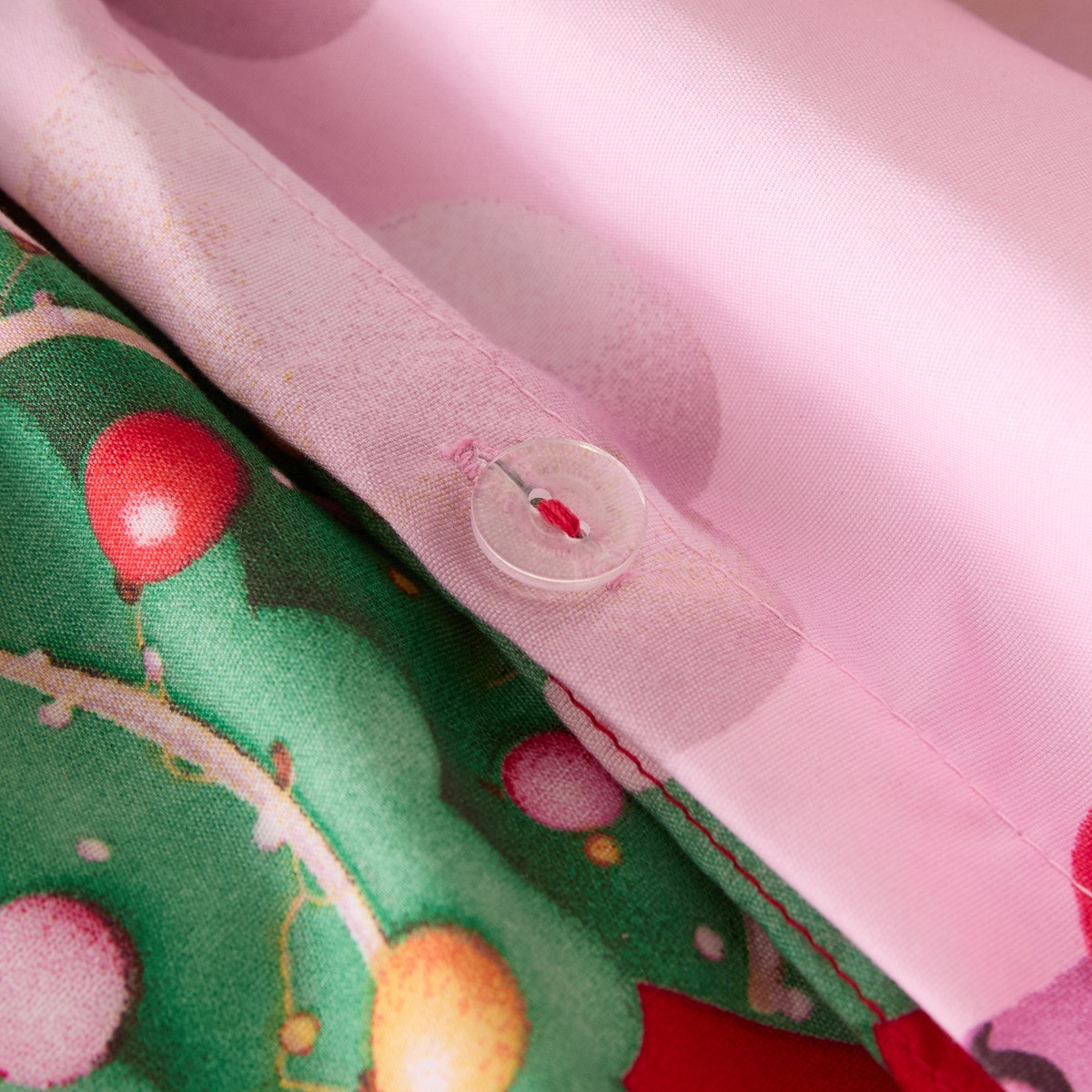 OHS Christmas Unicorn Print Reversible Duvet Cover Set, Pink/Red - Single>
