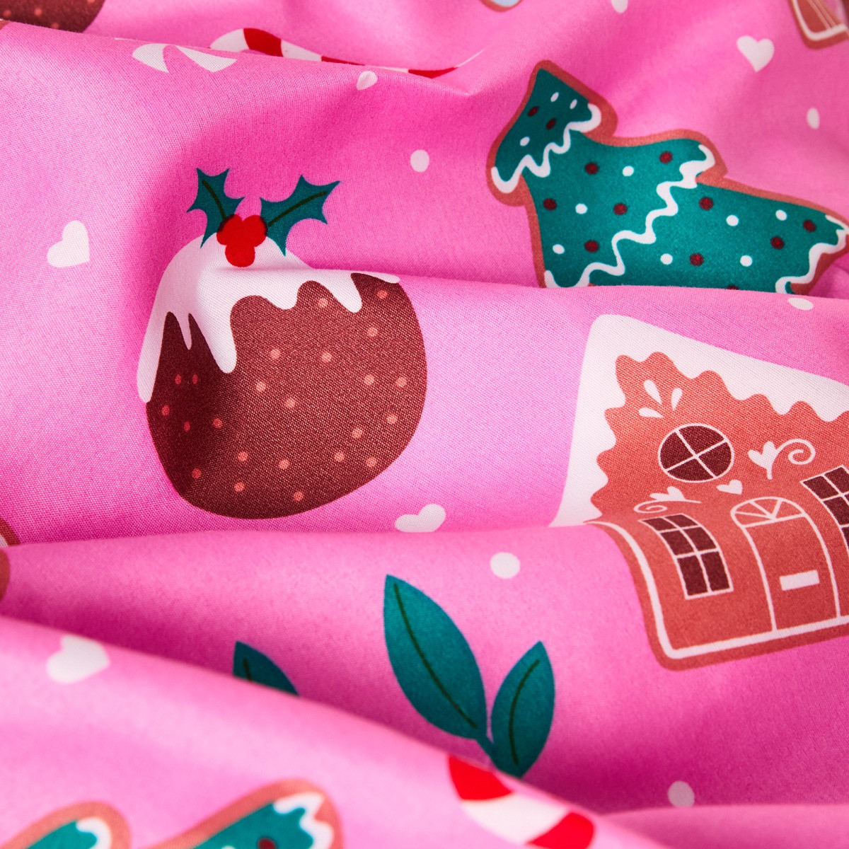 OHS Festive Gingerbread Print Reversible Duvet Set - Blue/Pink>