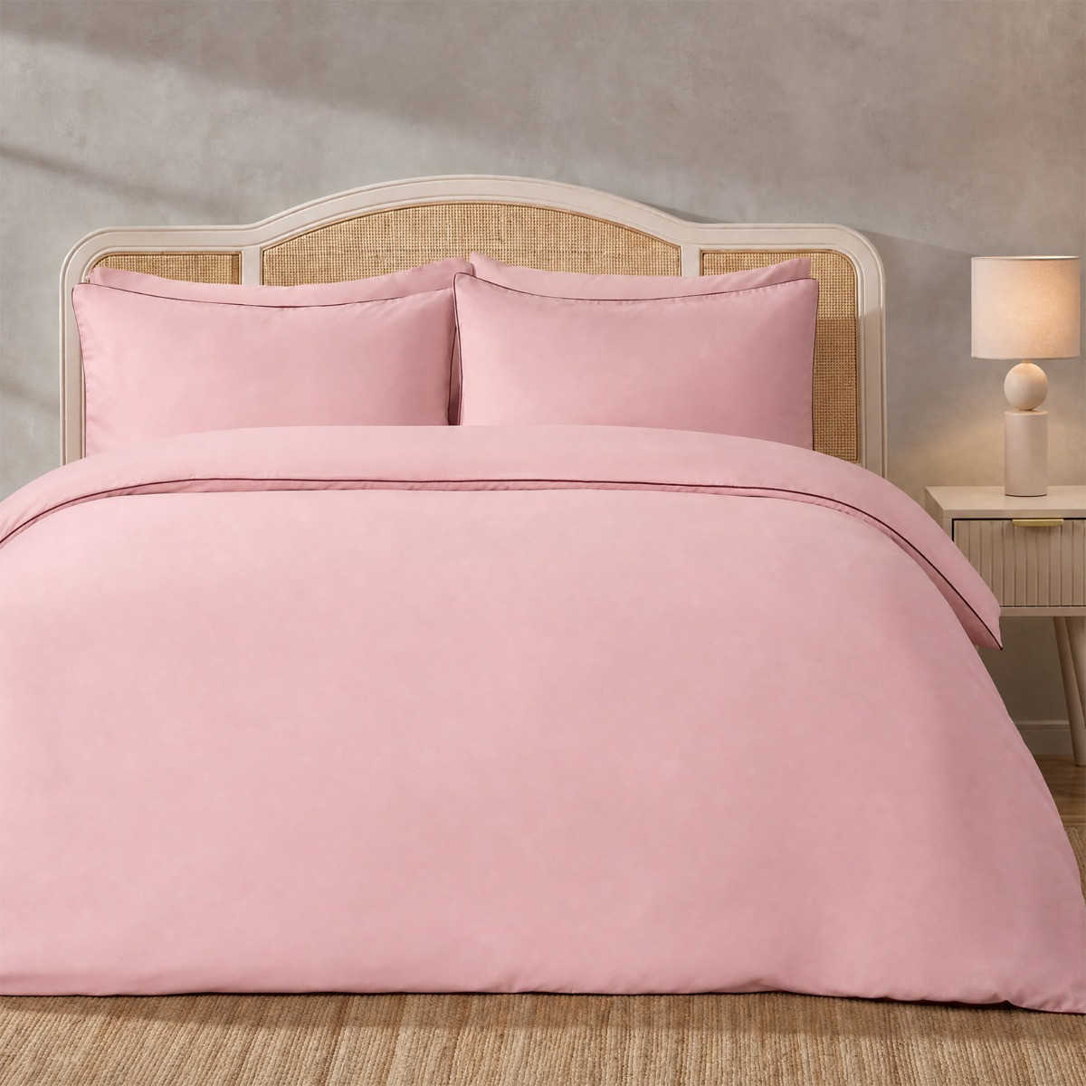 OHS Piped Edge Duvet Cover Set - Blush/Burgundy>