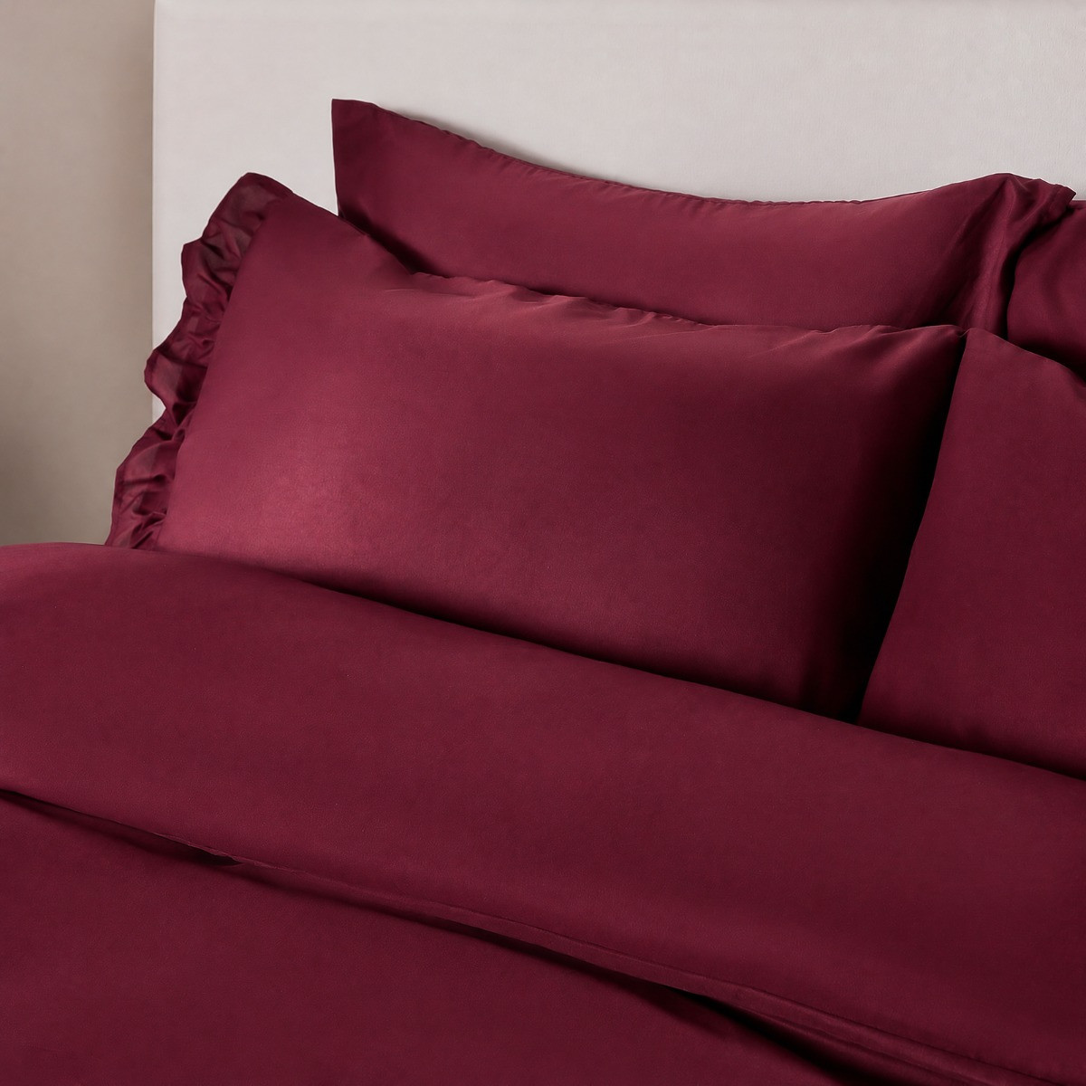 OHS Frill Edge Duvet Cover Set - Burgundy>