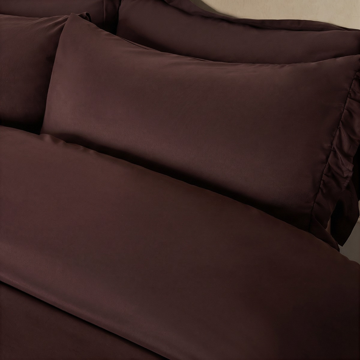 OHS Frill Edge Duvet Cover Set - Coffee>