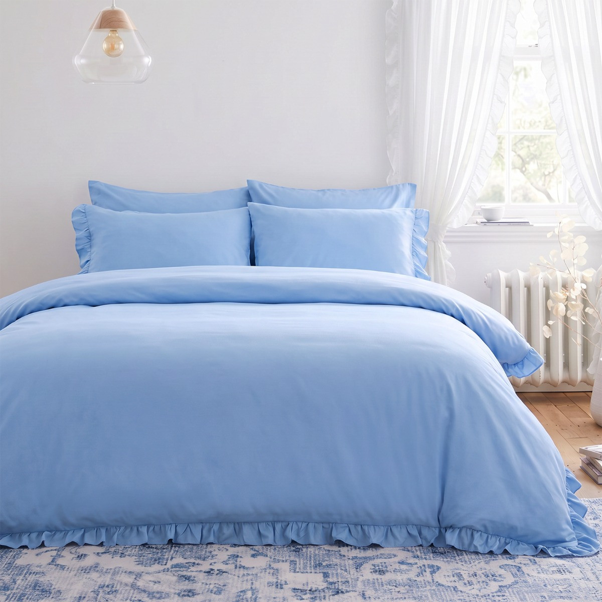OHS Frill Edge Duvet Cover Set - Dusky Blue>