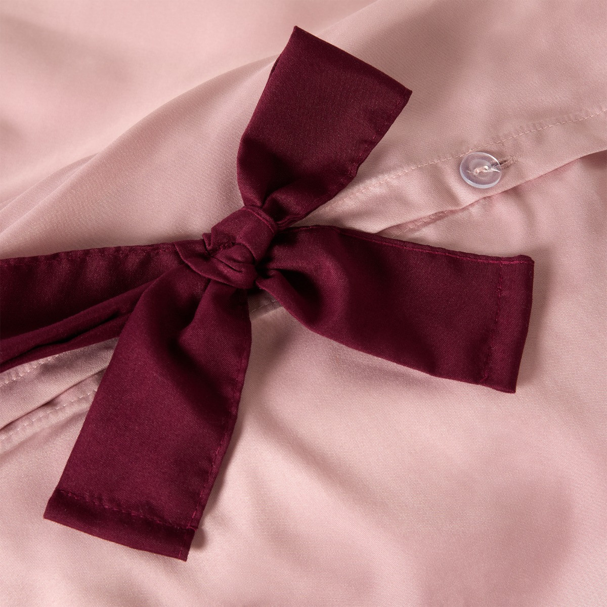 OHS Bow Tie Plain Dyed Duvet Cover Set - Blush/Burgundy>