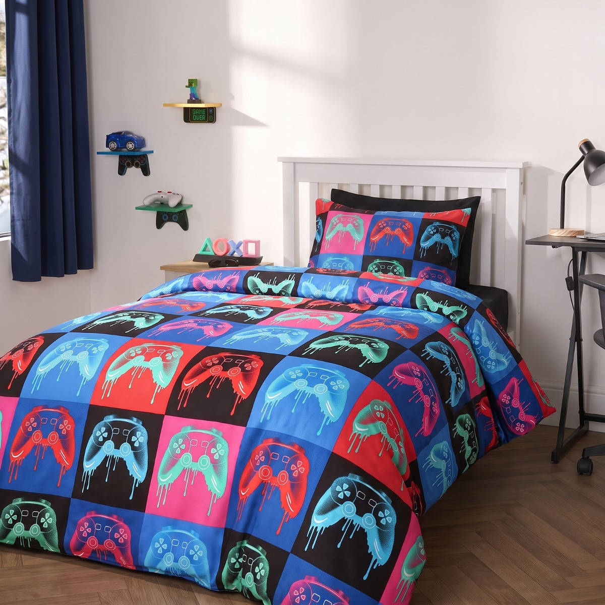 OHS Polycotton Neon Drip Gaming Duvet Cover Set - Multi>