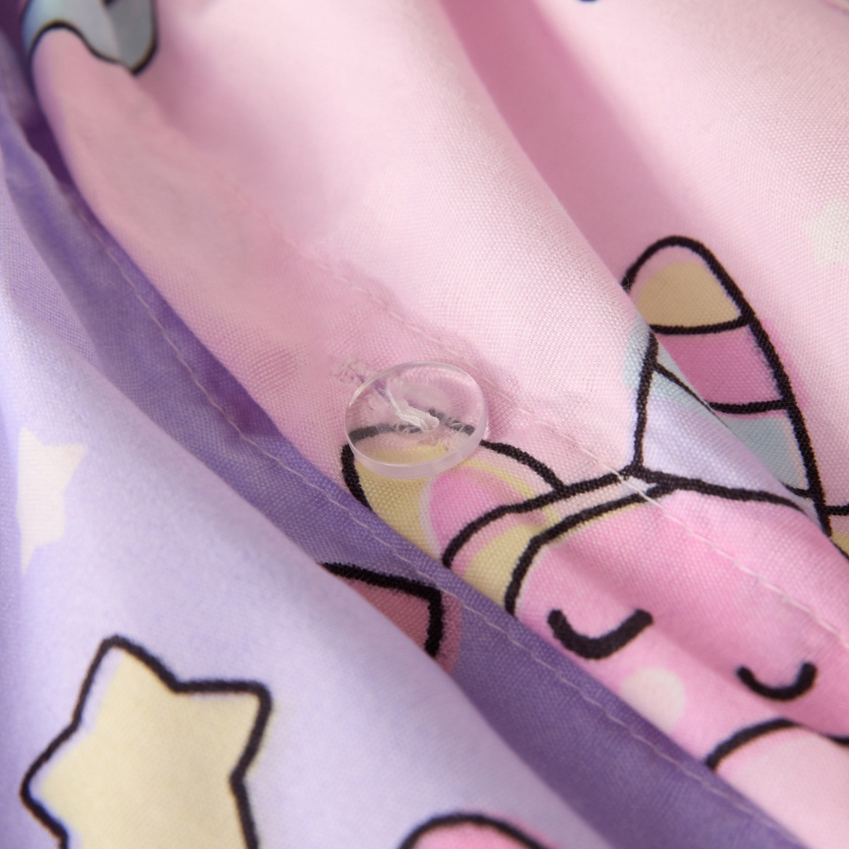 OHS Unicorn Sticker Print Reversible Duvet Cover Set, Pink - Single>
