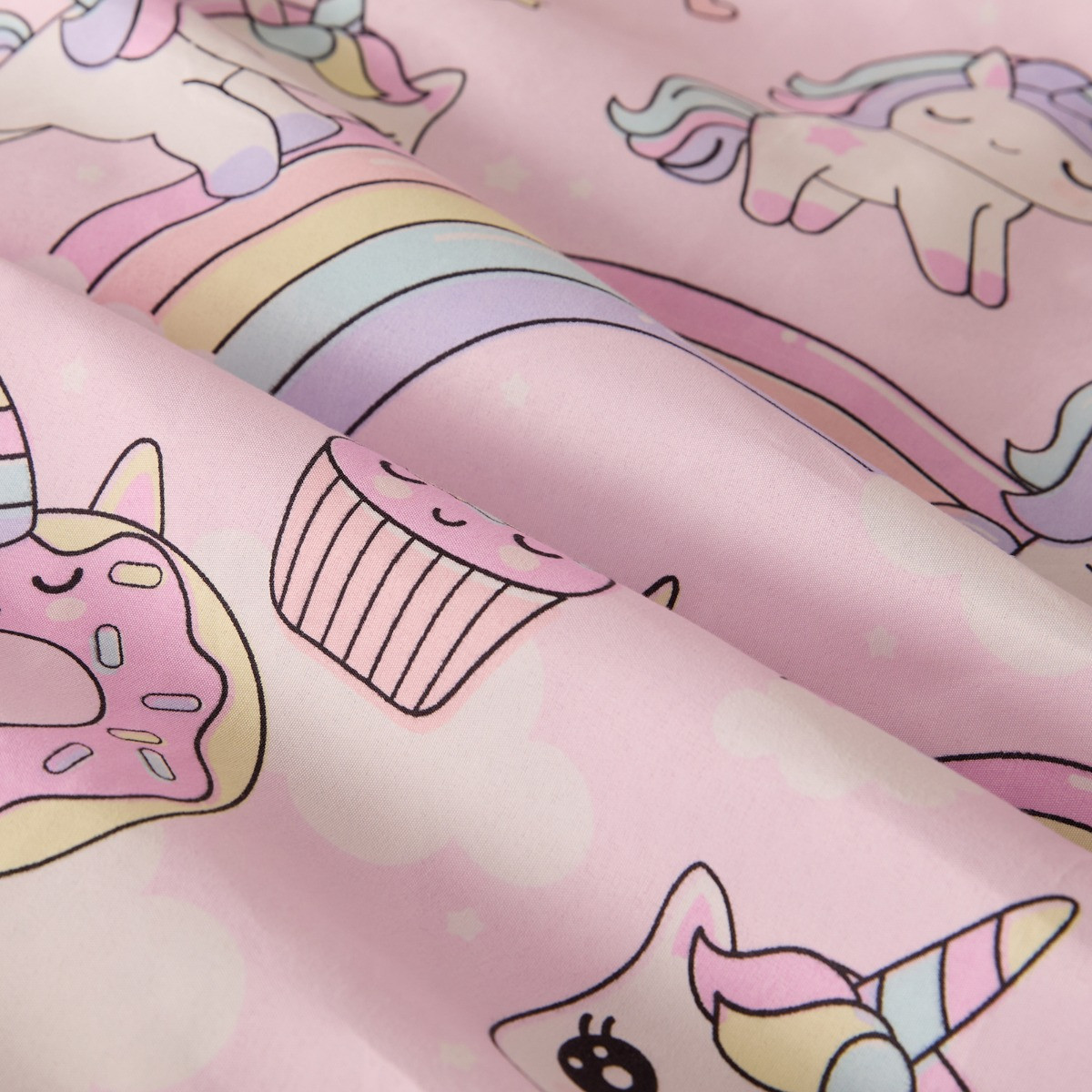 OHS Unicorn Sticker Print Reversible Duvet Cover Set, Pink - Single>