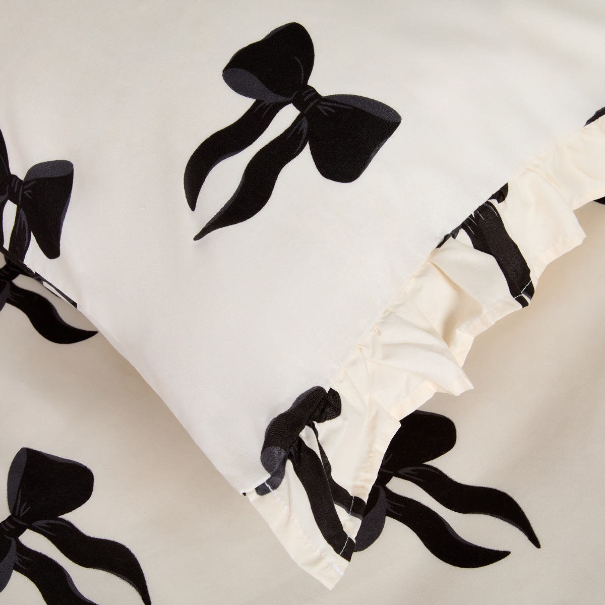OHS 2 Pack Bow Print Frill Edge Pillowcases - Monochrome>