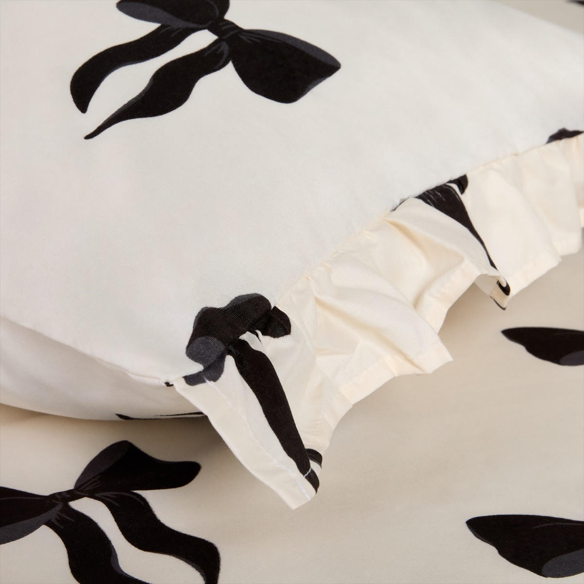 OHS 2 Pack Bow Print Frill Edge Pillowcases - Monochrome>