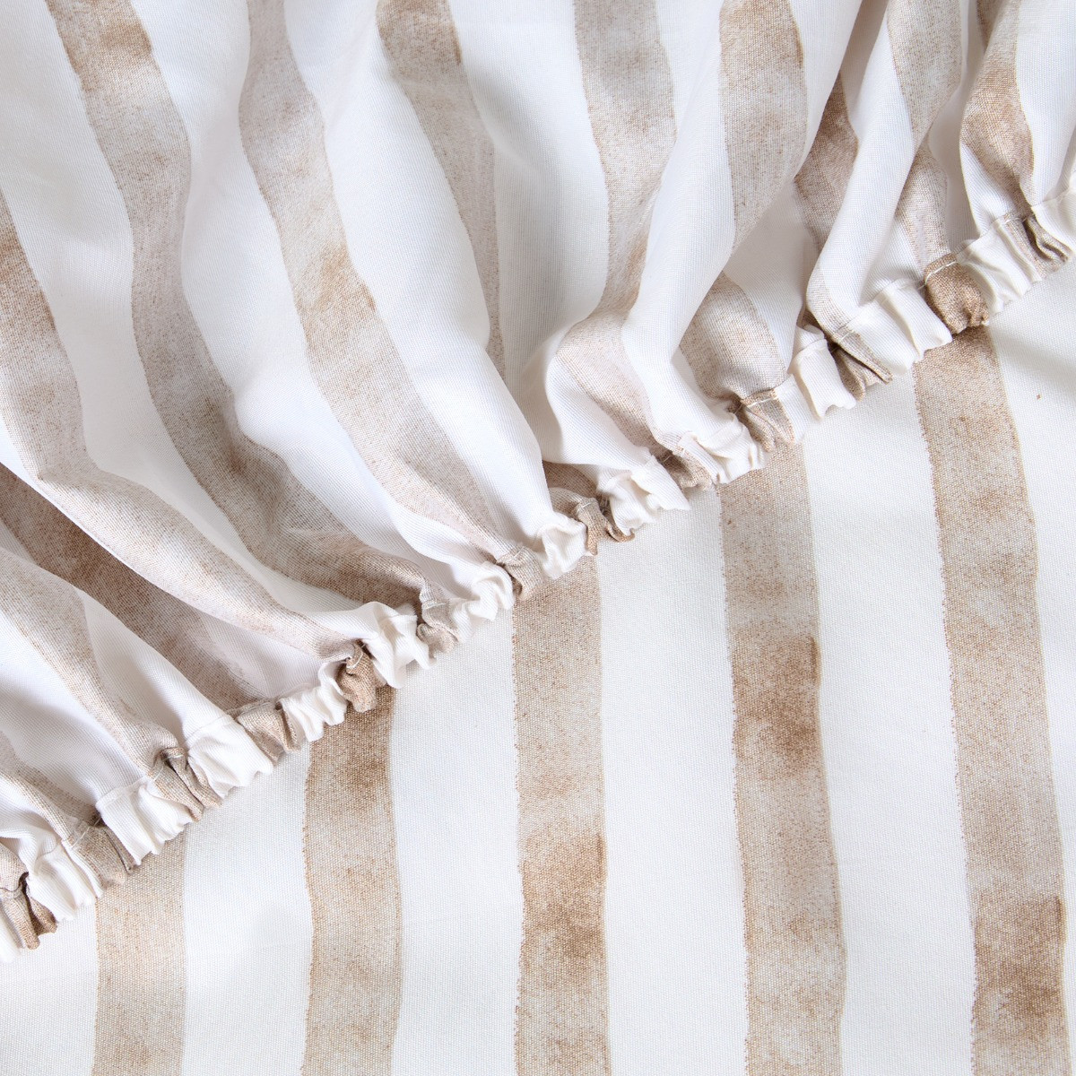 OHS Stripe Print Fitted Sheet - White/Brown>