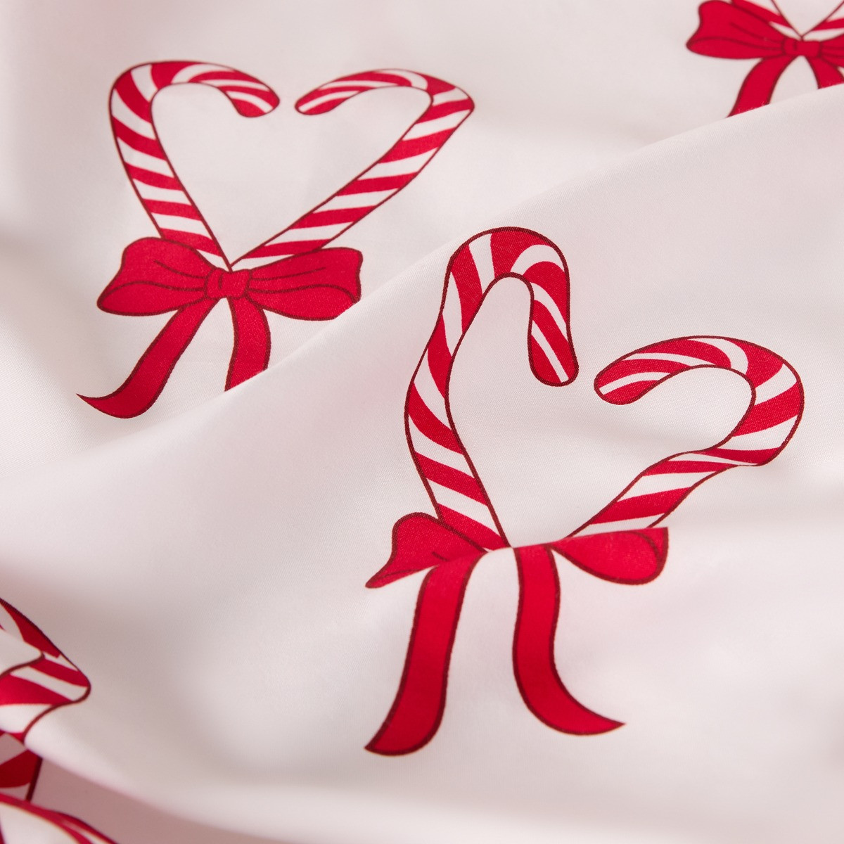 OHS Candy Cane Heart Print Fitted Sheet, White/Red - King>