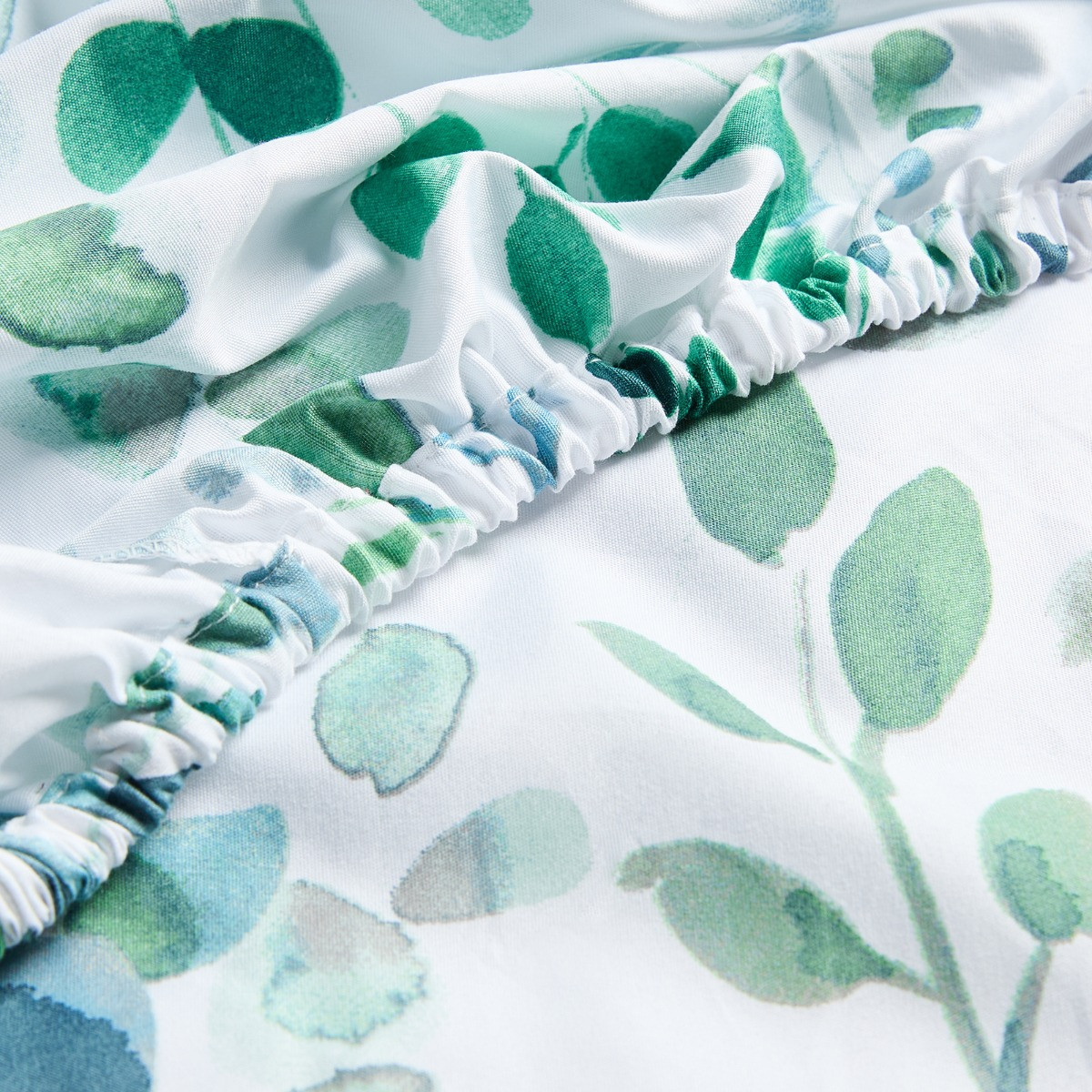 OHS Floral Print Watercolour Fitted Sheet - White/Green>