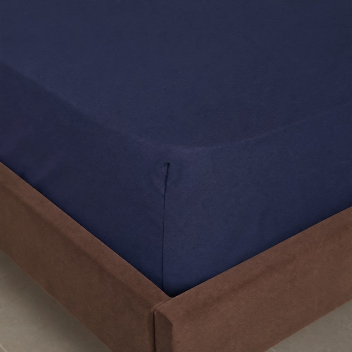 OHS Plain Cotton Deep Fitted Sheet, Navy - Single>