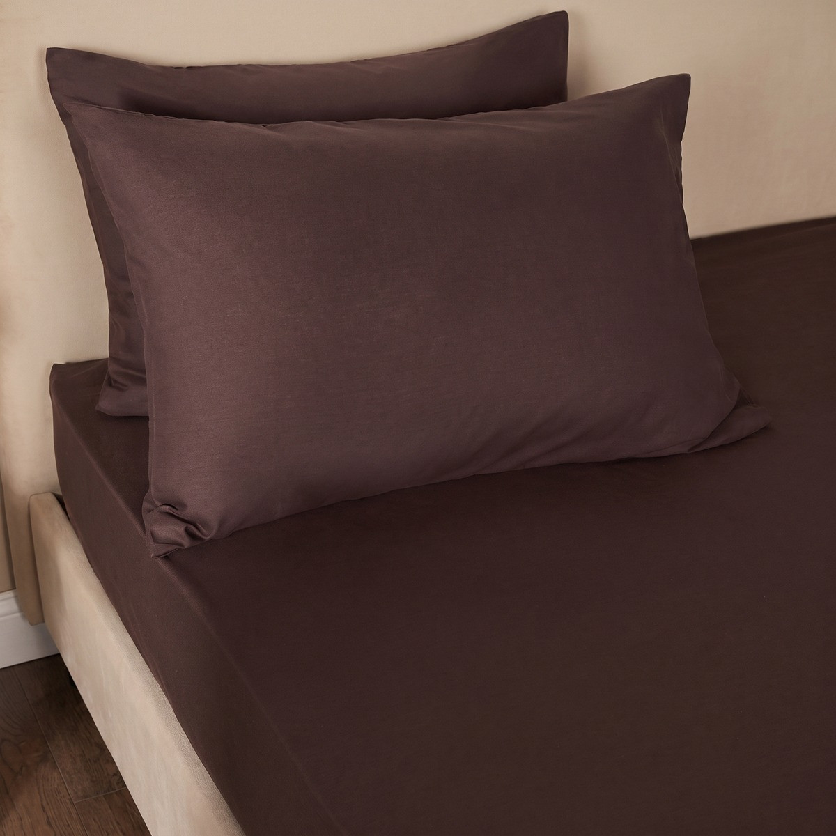 OHS Plain Cotton Deep Fitted Sheet - Coffee>