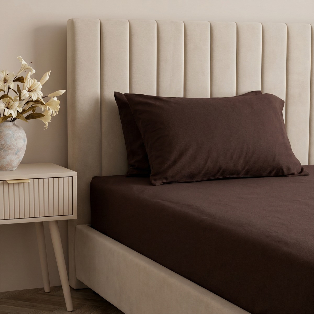 OHS Brushed Cotton Fitted Sheet - Coffee>