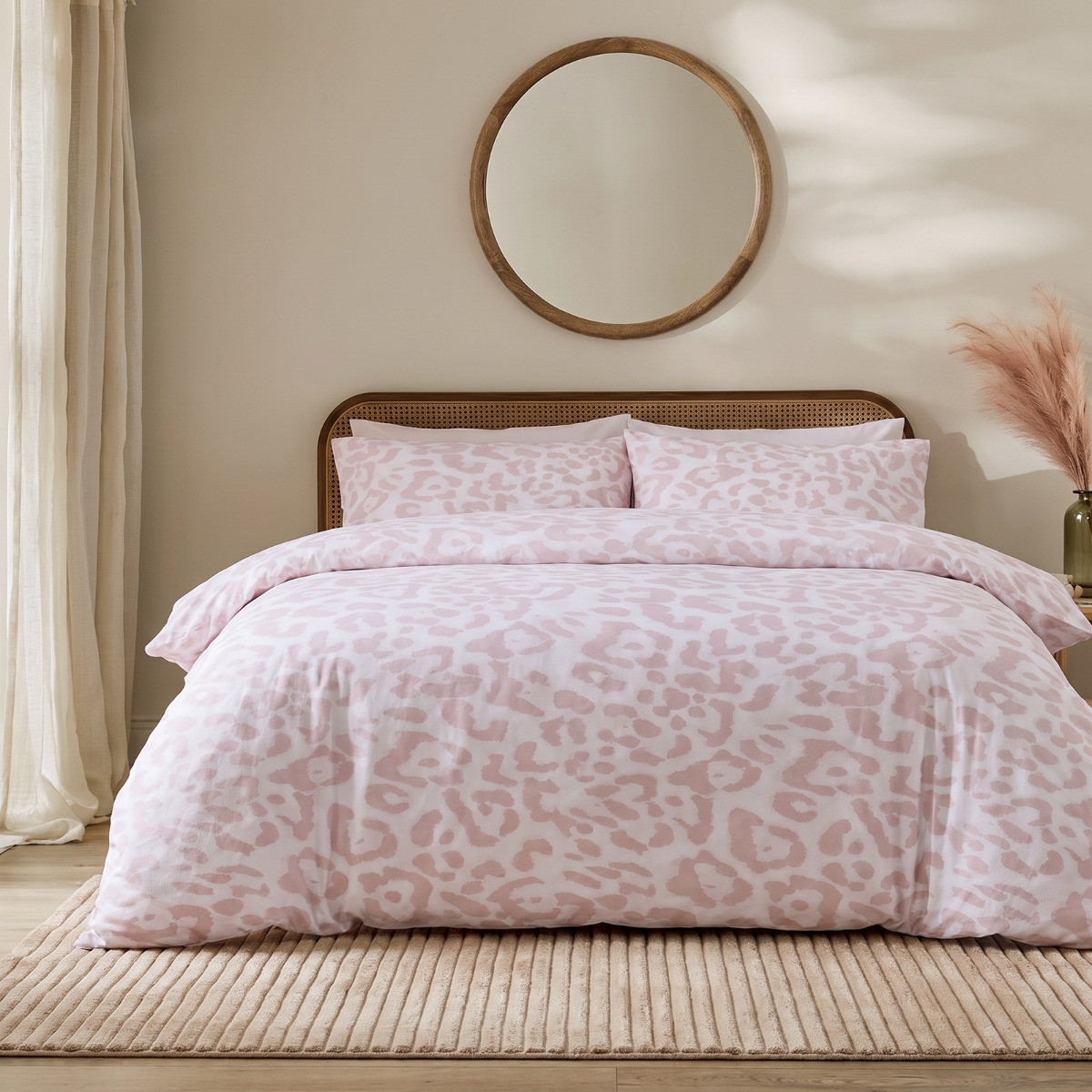 OHS Leopard Print Brushed Cotton Flannelette Duvet Cover Set - Natural>