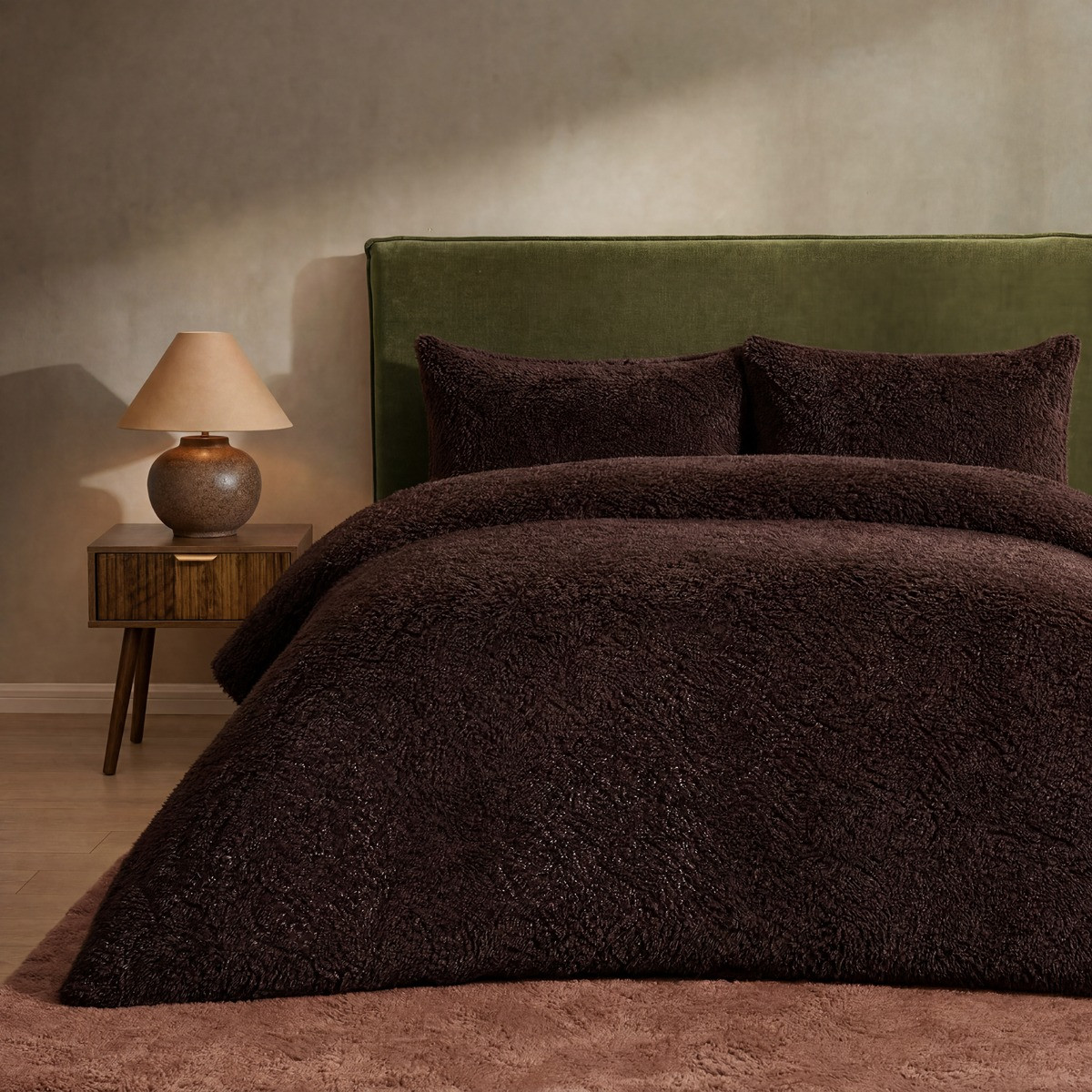 OHS Teddy Fleece Duvet Cover Set - Coffee>