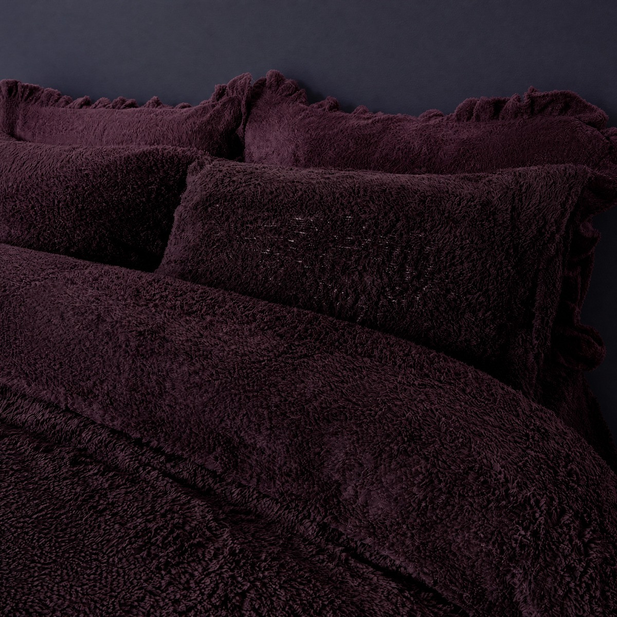 OHS Teddy Fleece Duvet Cover Set - Plum>