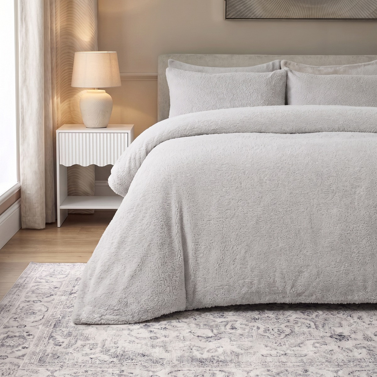 OHS Teddy Fleece Duvet Cover Set - Grey>