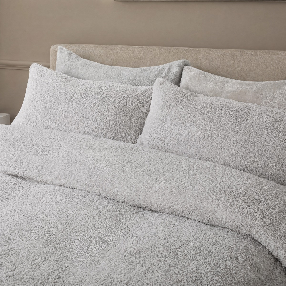 OHS Teddy Fleece Duvet Cover Set - Grey>