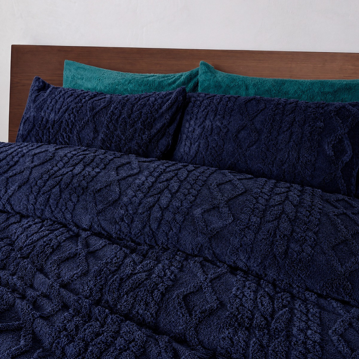 OHS Cable Knit Sherpa Fleece Duvet Cover Set - Navy>