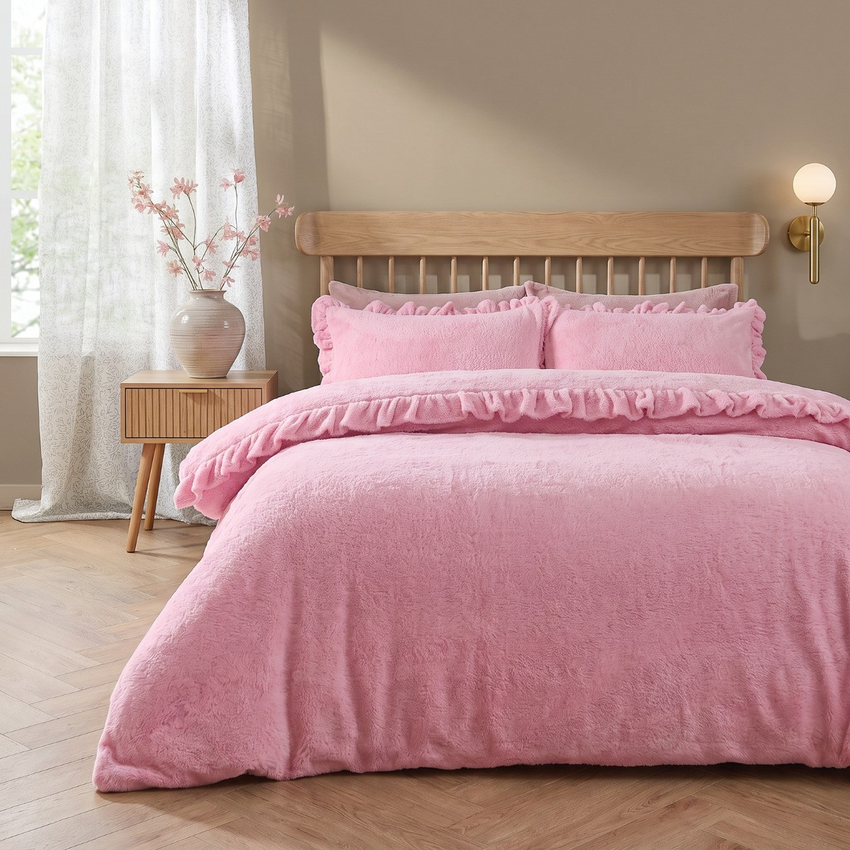 OHS Frill Teddy Duvet Set - Dusky Pink>
