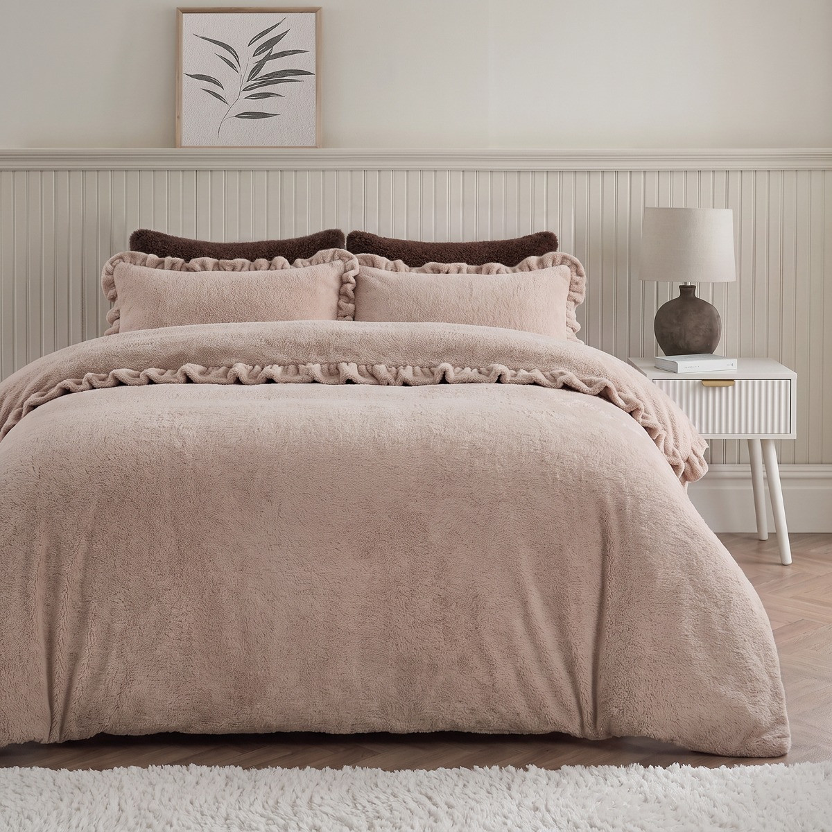 OHS Frill Teddy Duvet Cover Set - Natural>
