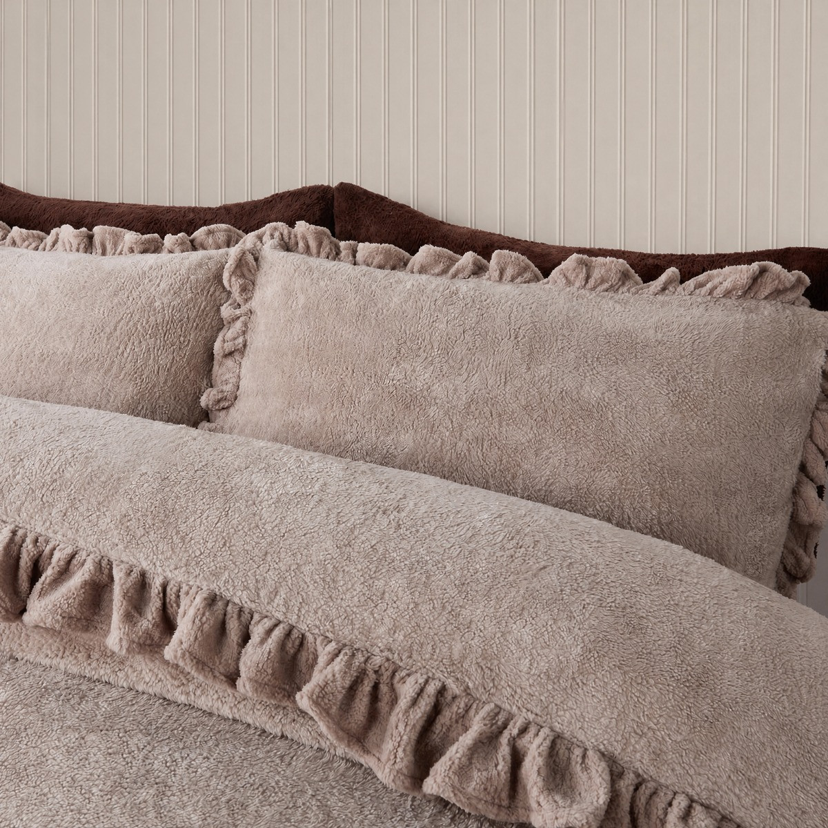 OHS Frill Teddy Duvet Cover Set - Natural>