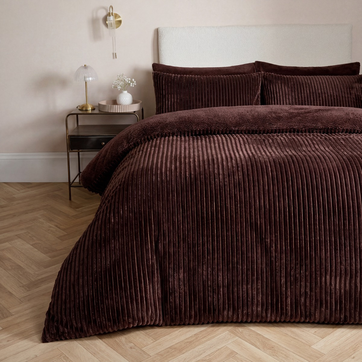 OHS Ribbed Fleece Duvet Cover Set - Coffee>