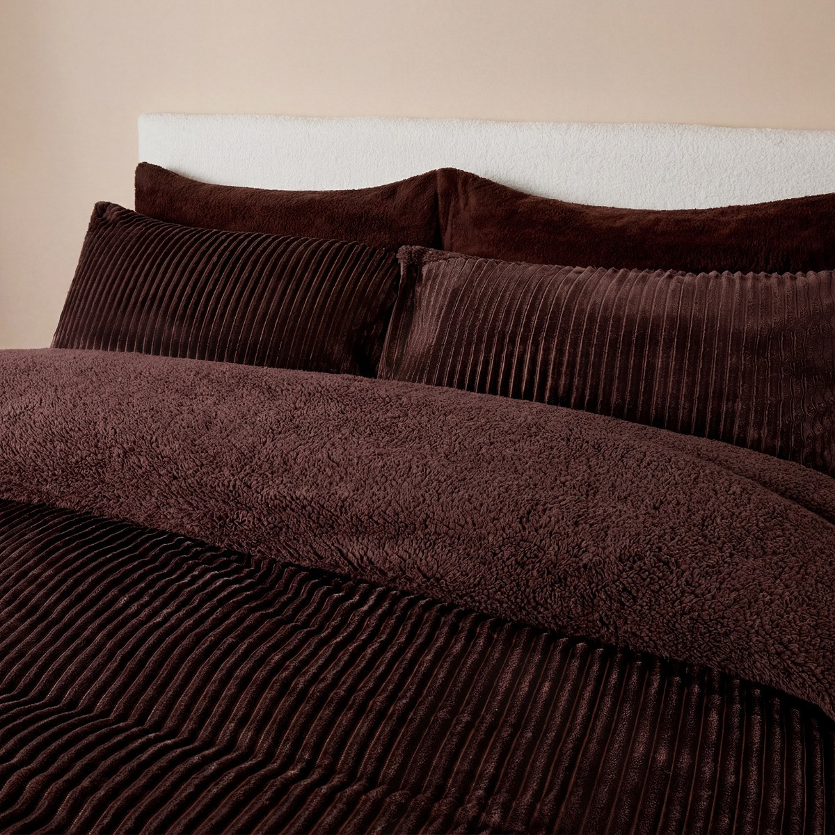 OHS Ribbed Fleece Duvet Cover Set - Coffee>