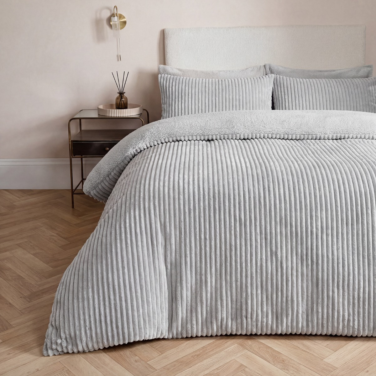 OHS Ribbed Fleece Duvet Cover Set - Silver>