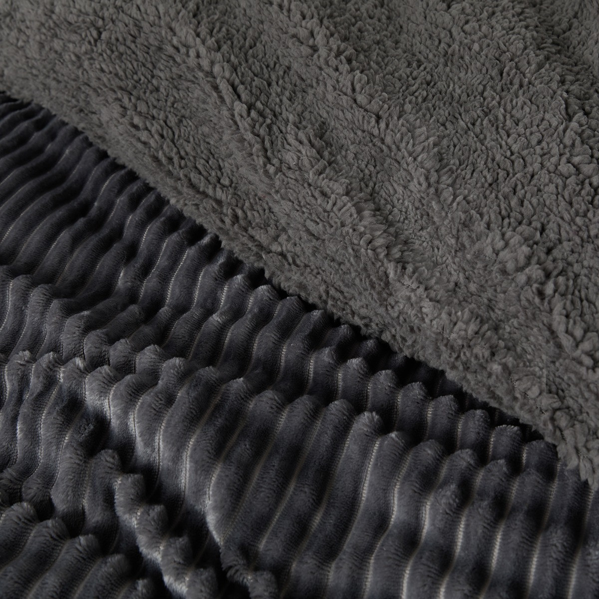 OHS Ribbed Fleece Duvet Cover Set - Charcoal>