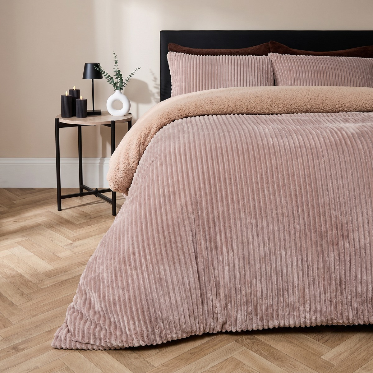 OHS Ribbed Fleece Duvet Cover Set - Natural>