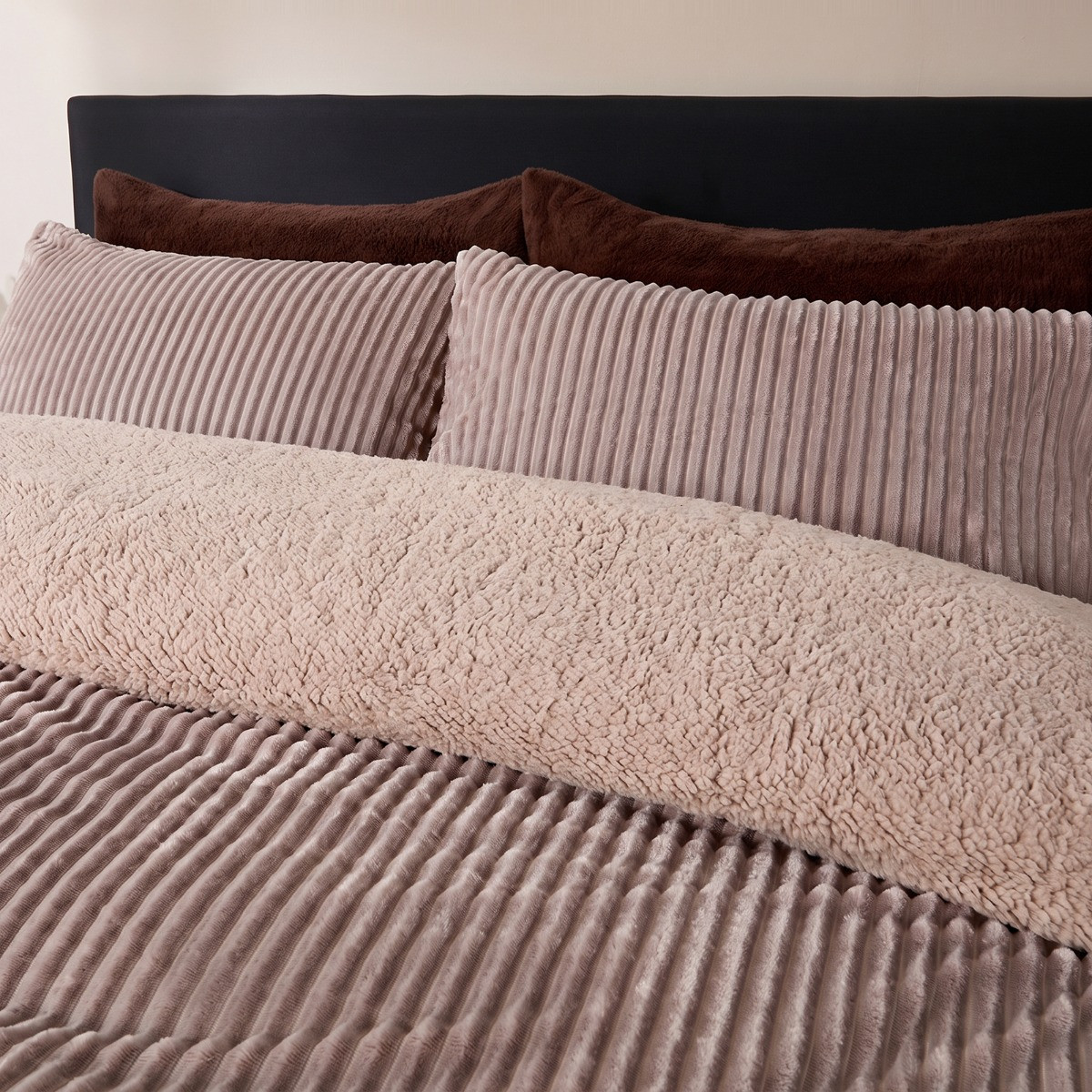 OHS Ribbed Fleece Duvet Cover Set - Natural>