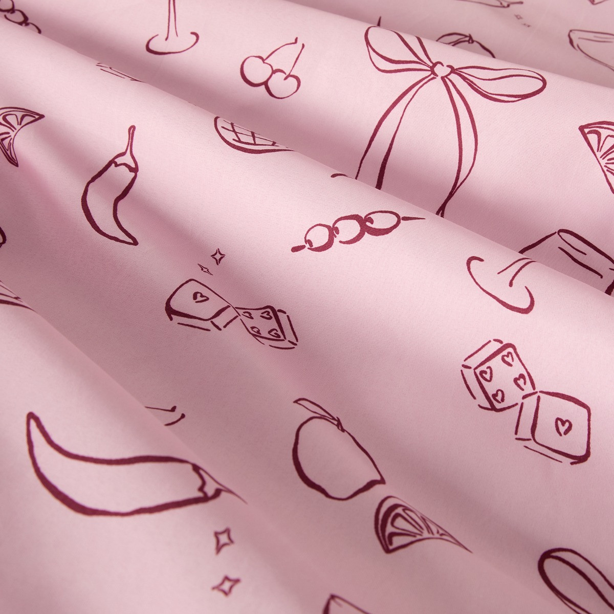 OHS Sketch Print Reversible Duvet Cover Set - Blush/Burgundy>