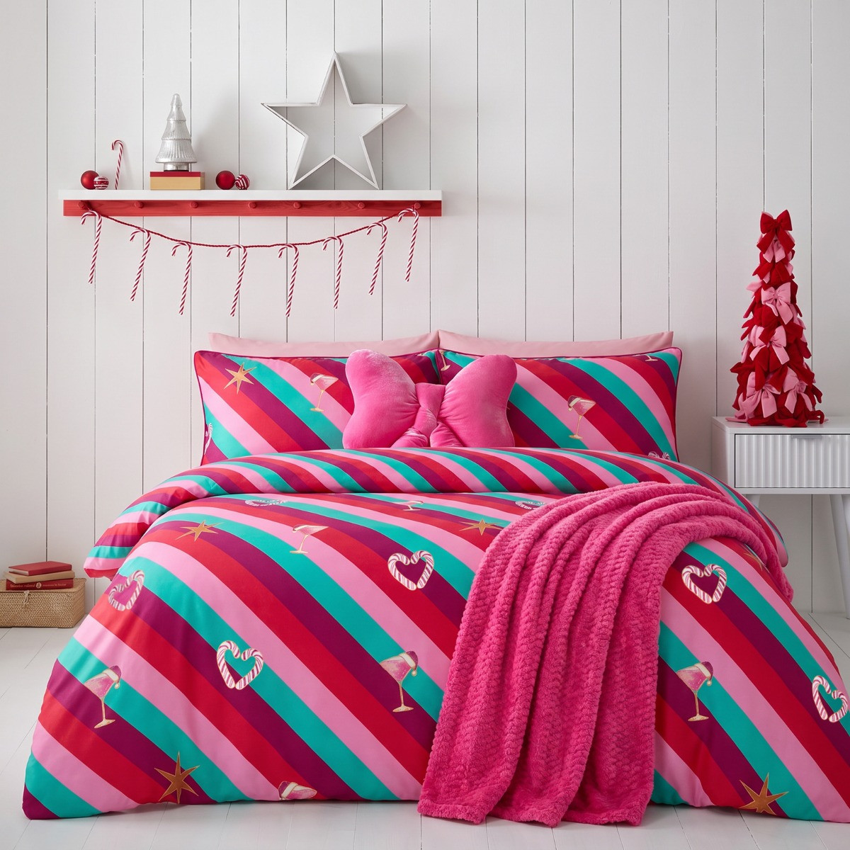 OHS Christmas Stripe Piped Edge Duvet Cover Set - Multi>