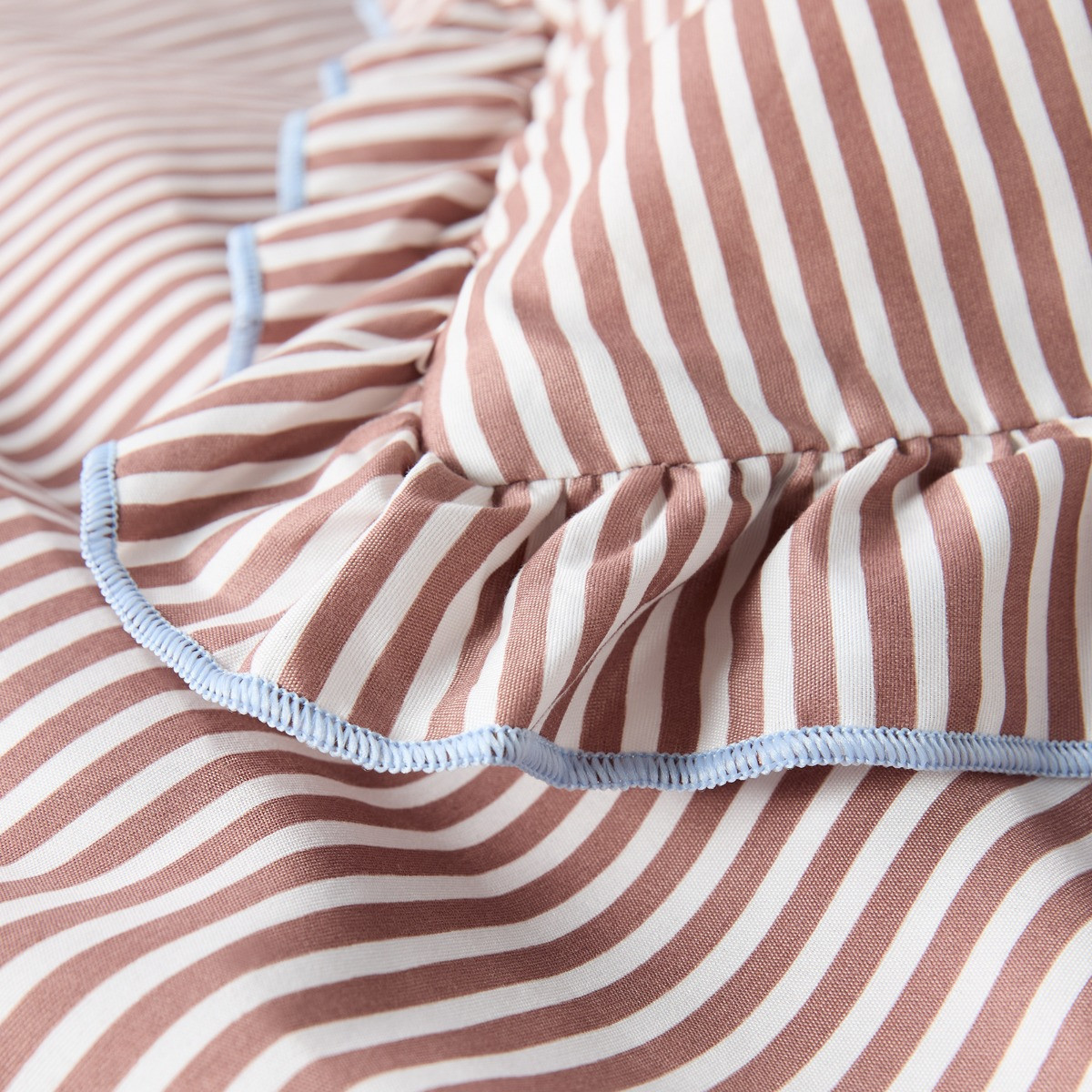 OHS Stripe Print Contrast Frill Edge Duvet Cover Set - Brown/White>
