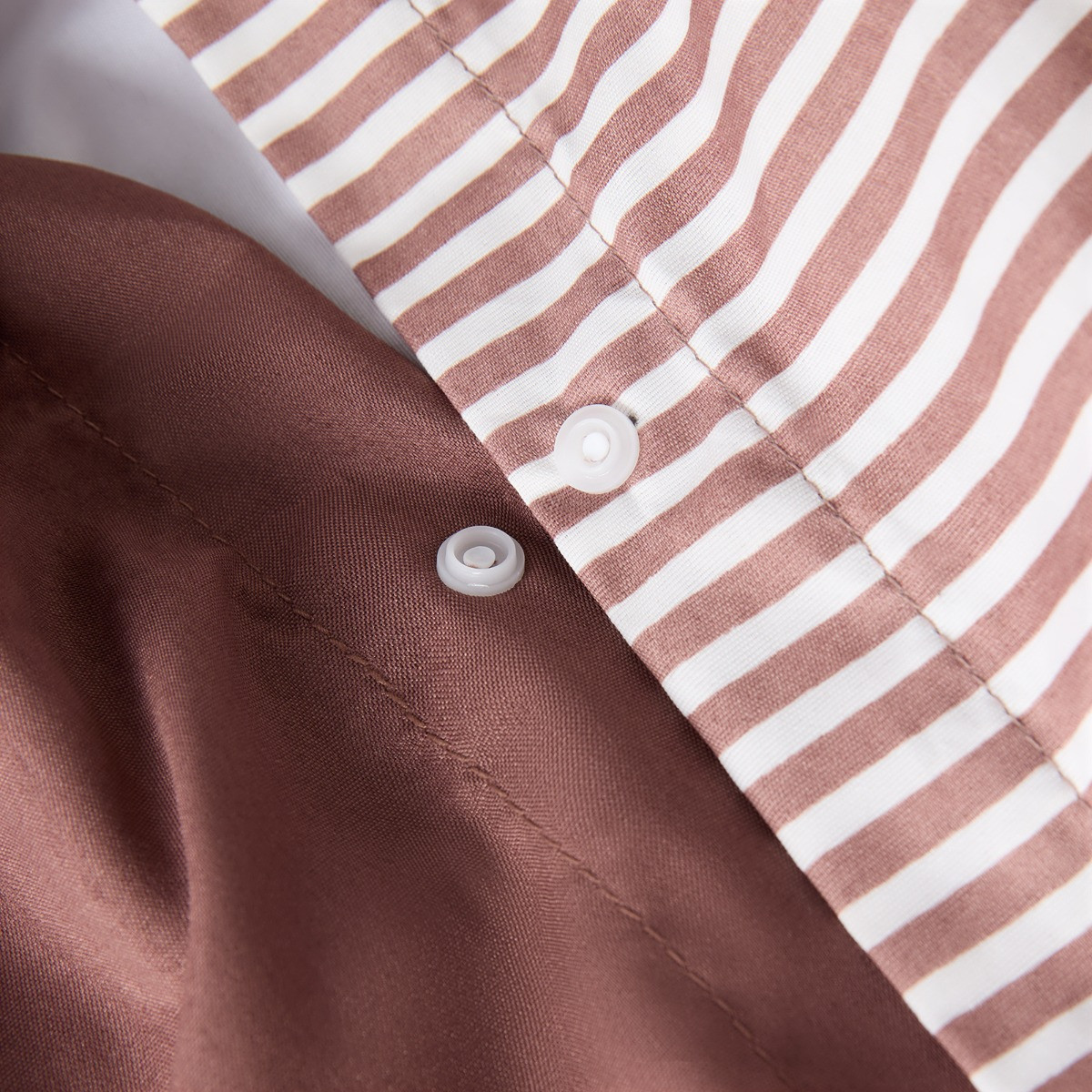 OHS Stripe Print Contrast Frill Edge Duvet Cover Set - Brown/White>