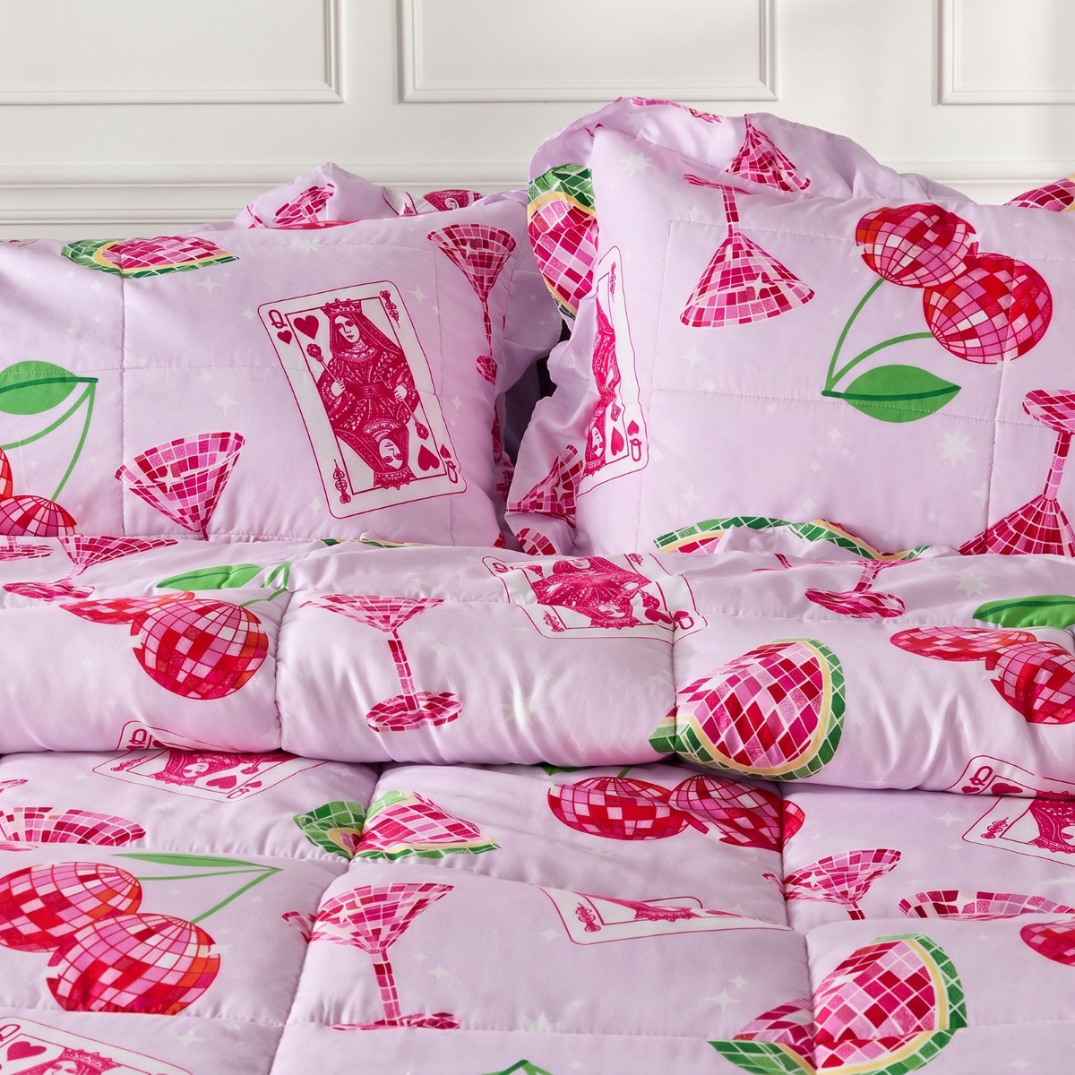OHS Disco Print Frill Edge Coverless 7.5 Tog Duvet Set - Purple/Pink>
