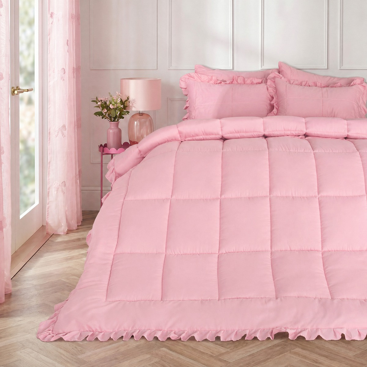 OHS Frill Edge Coverless 7.5 Tog Duvet Set - Pink>