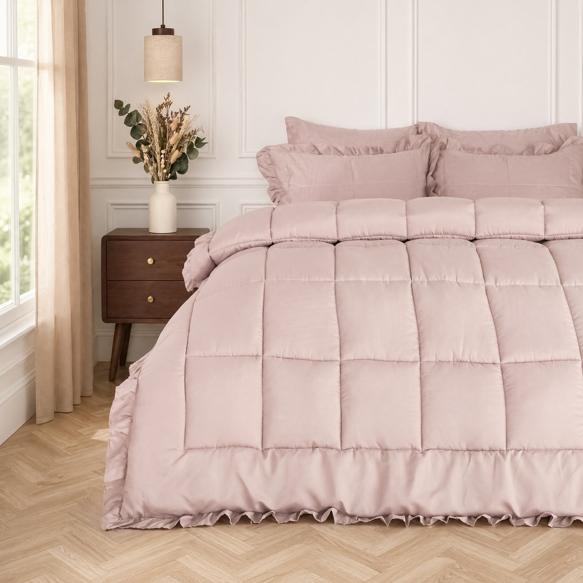 OHS Frill Edge Coverless 7.5 Tog Duvet Set - Natural>